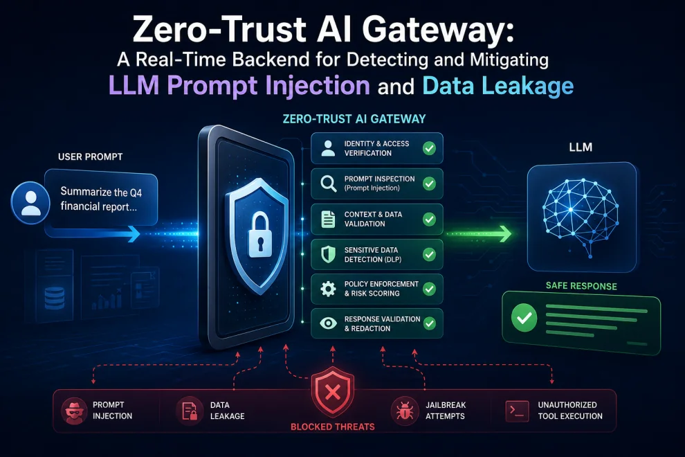 Zero-Trust AI Gateway: A Real-Time Backend for Detecting and Mitigating LLM Prompt Injection and Data Leakage